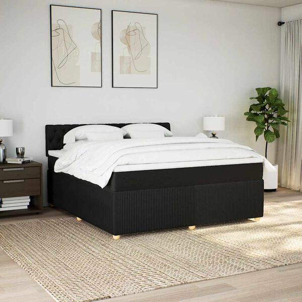 vidaXL Sommier &agrave; lattes de lit avec matelas Noir 180x200 cm Tissu