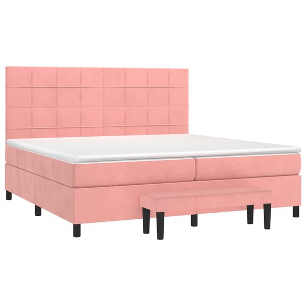 vidaXL Sommier &agrave; lattes de lit avec matelas Rose 200x200 cm Velours
