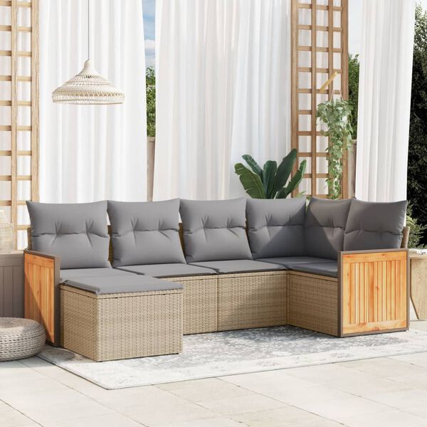 vidaXL Salon de jardin avec coussins 6 pcs beige r&eacute;sine tress&eacute;e