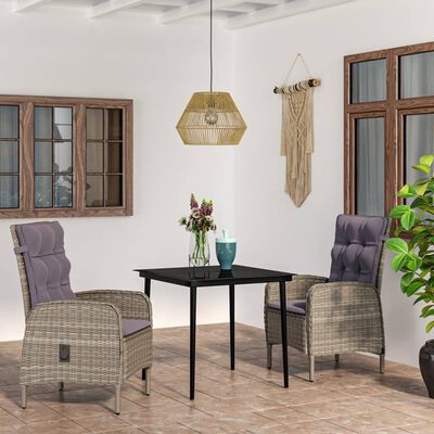 vidaXL Mobilier à dîner d'extérieur avec coussins 3 pcs Gris et noir