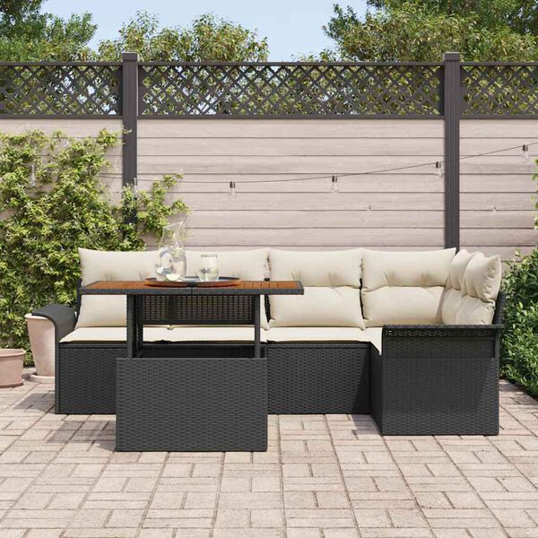 vidaXL Ensemble de canap&eacute; de jardin avec coussin 6 pcs Noir et cr&egrave;me
