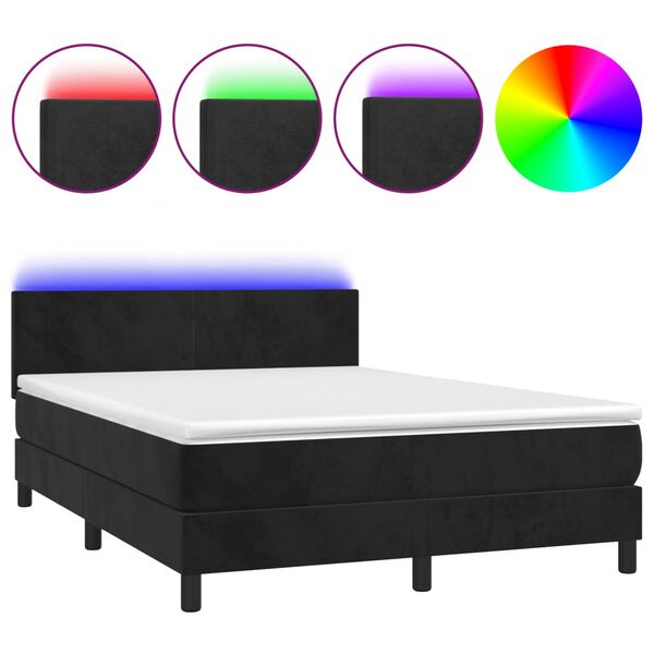 vidaXL Sommier &agrave; lattes de lit avec matelas LED Noir 140x190cm Velours