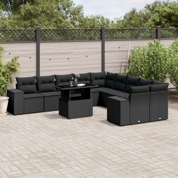 vidaXL Salon de jardin 11 pcs avec coussins noir r&eacute;sine tress&eacute;e