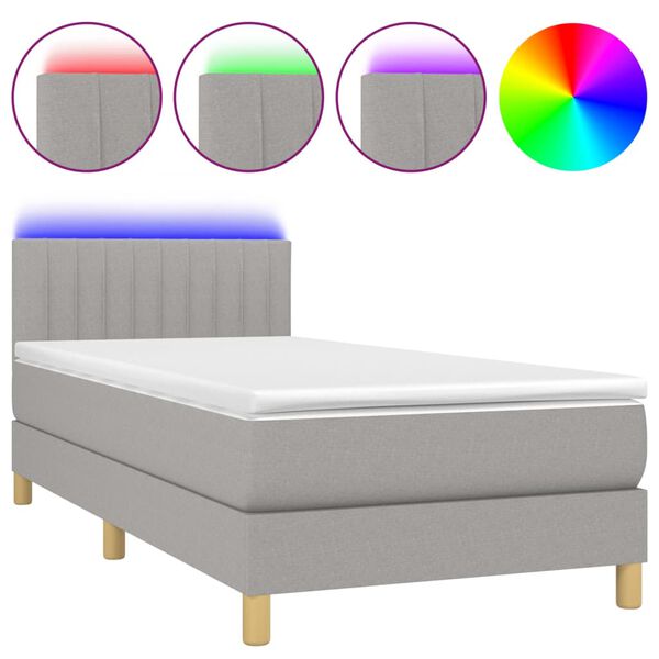 vidaXL Sommier &agrave; lattes de lit matelas LED Gris clair 100x200 cm Tissu