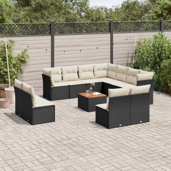 vidaXL Salon de jardin 12 pcs avec coussins noir r&eacute;sine tress&eacute;e