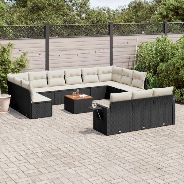 vidaXL Salon de jardin avec coussins 14 pcs noir r&eacute;sine tress&eacute;e