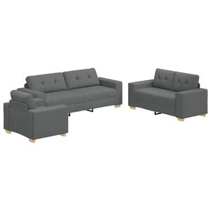 vidaXL Canap&eacute; 3 pc Gris fonc&eacute; Tissu en lin m&eacute;lang&eacute;