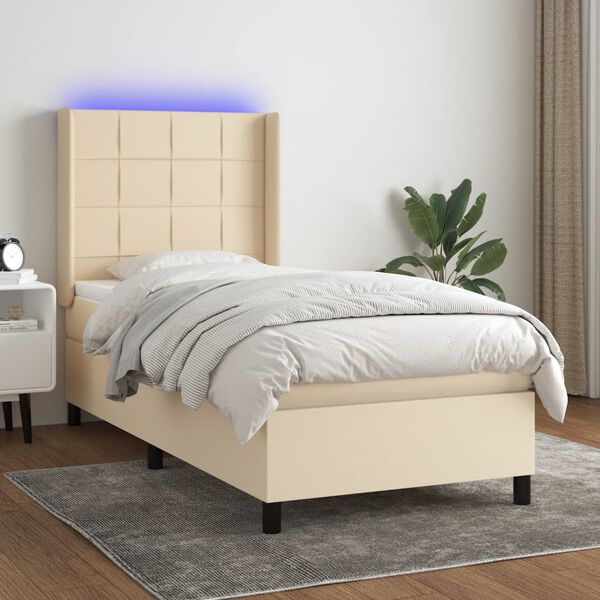 vidaXL Sommier &agrave; lattes de lit matelas et LED Cr&egrave;me 100x200 cm Tissu