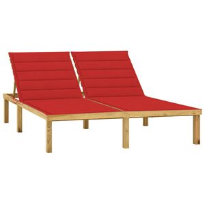 vidaXL Chaise longue double et coussins rouge Bois de pin impr&eacute;gn&eacute;