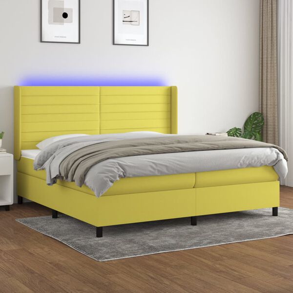 vidaXL Sommier &agrave; lattes de lit matelas et LED Vert 200x200 cm Tissu
