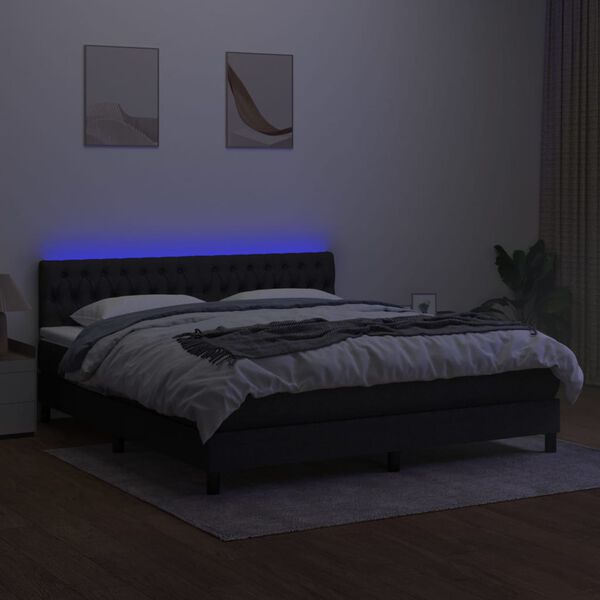 vidaXL Sommier &agrave; lattes de lit avec matelas LED Noir 180x200 cm Tissu