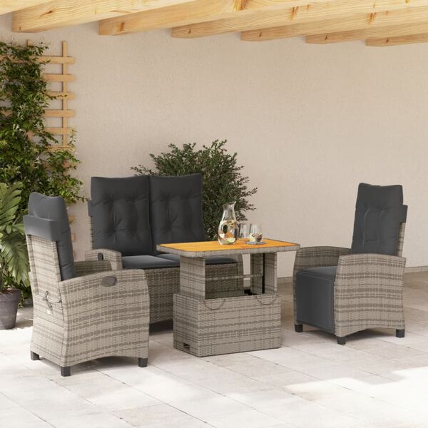 vidaXL Ensemble &agrave; manger jardin 4pcs et coussins Gris R&eacute;sine tress&eacute;e