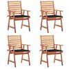 vidaXL Chaises &agrave; manger d'ext&eacute;rieur lot de 4 et coussins Acacia massif