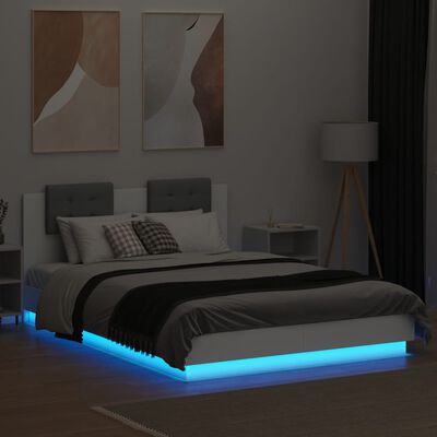 vidaXL Cadre de lit avec tête de lit et lumières LED blanc 120x200 cm