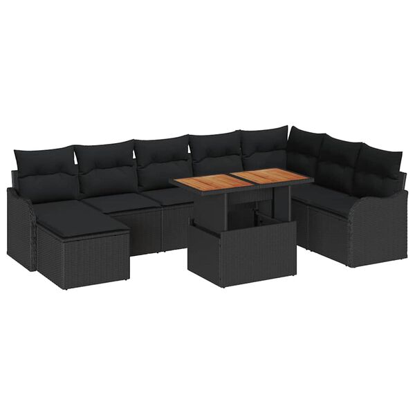 vidaXL Ensemble de canap&eacute; de jardin avec coussin 9 pcs Noir