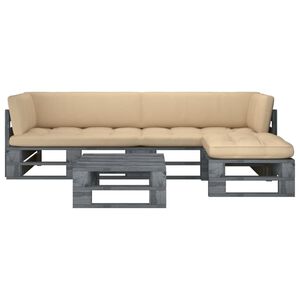 vidaXL Salon de jardin palette 4pcs avec coussins Pin impr&eacute;gn&eacute; de gris