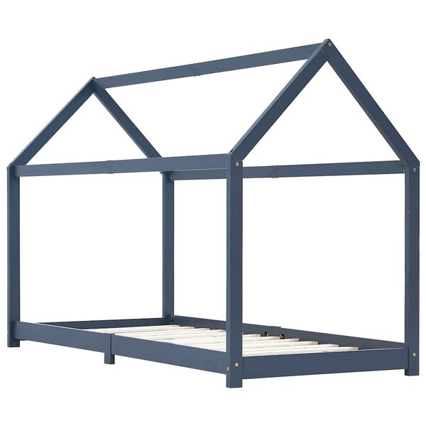 vidaXL Cadre de lit d'enfant Gris Bois de pin massif 90 x 200 cm