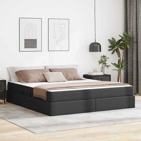 vidaXL Lit avec rangement et matelas avec matelas 2 pcs Noir Cuir