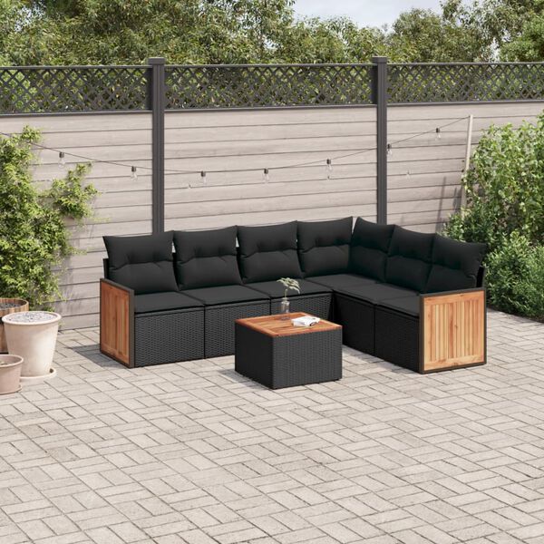 vidaXL Salon de jardin 7 pcs avec coussins noir r&eacute;sine tress&eacute;e