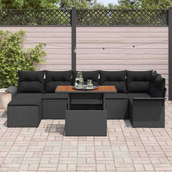 vidaXL Ensemble de canap&eacute; de jardin 8 pcs Noir Poly rotin