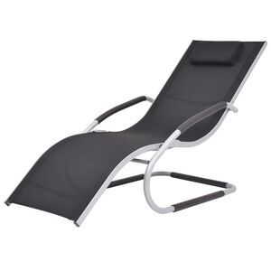vidaXL Chaise longue avec oreiller Aluminium et textil&egrave;ne noir