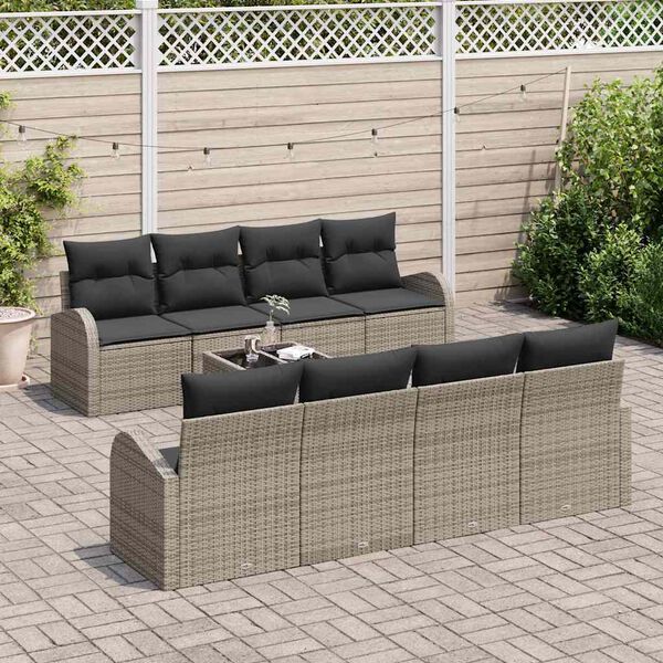 vidaXL Ensemble de canap&eacute; de jardin avec stockage 9 pcs Gris polyrotin