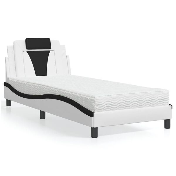 vidaXL Lit Viana avec matelas blanc et noir 90x190 cm similicuir