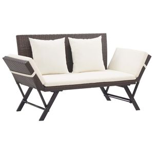 vidaXL Banc de jardin avec coussins 176 cm Marron R&eacute;sine tress&eacute;e