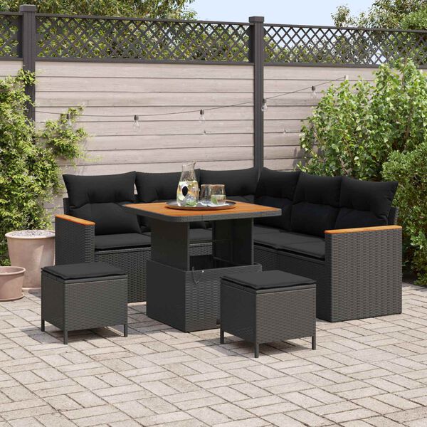 vidaXL Ensemble de canap&eacute; de jardin 8 pcs Noir polyrotin