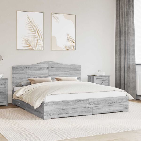 vidaXL Cadre de lit Gris Sonoma 200 x 200 cm Bois d'ing&eacute;nierie
