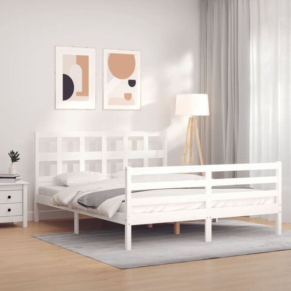 vidaXL Cadre de lit sans matelas blanc 160x200 cm bois massif