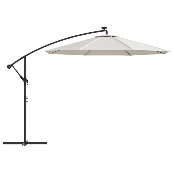 vidaXL Parasol avec &eacute;clairage LED 300cm Poteau en m&eacute;tal Sable