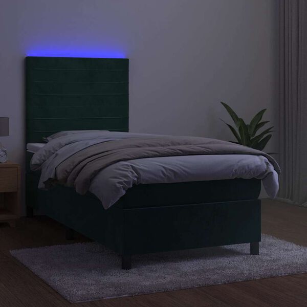 vidaXL Sommier &agrave; lattes de lit matelas LED Vert fonc&eacute; 90x200cm Velours