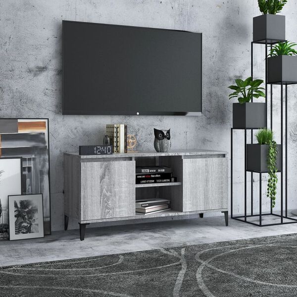 vidaXL Meuble TV avec pieds en m&eacute;tal Sonoma gris 103,5x35x50 cm