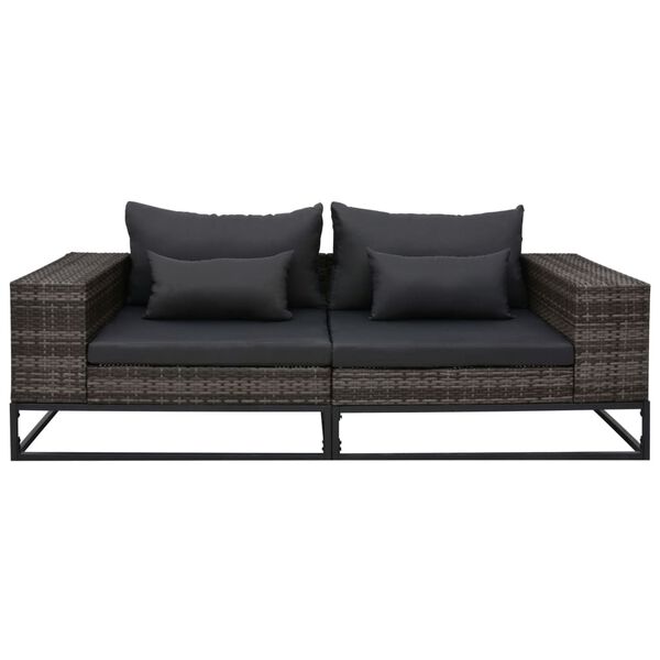 vidaXL Salon de jardin 2 pcs avec coussins R&eacute;sine tress&eacute;e Gris