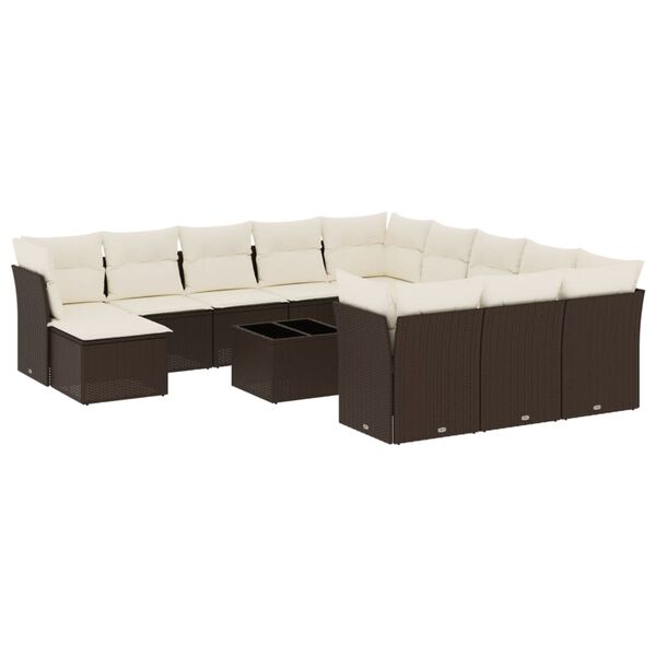 vidaXL Salon de jardin avec coussins 13 pcs marron r&eacute;sine tress&eacute;e