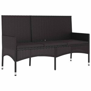 vidaXL Banc de jardin &agrave; 3 places avec coussins Noir R&eacute;sine tress&eacute;e