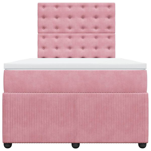 vidaXL Sommier &agrave; lattes de lit avec matelas rose 120x190 cm velours