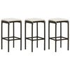 vidaXL Tabourets de bar avec coussins lot de 3 marron r&eacute;sine tress&eacute;e