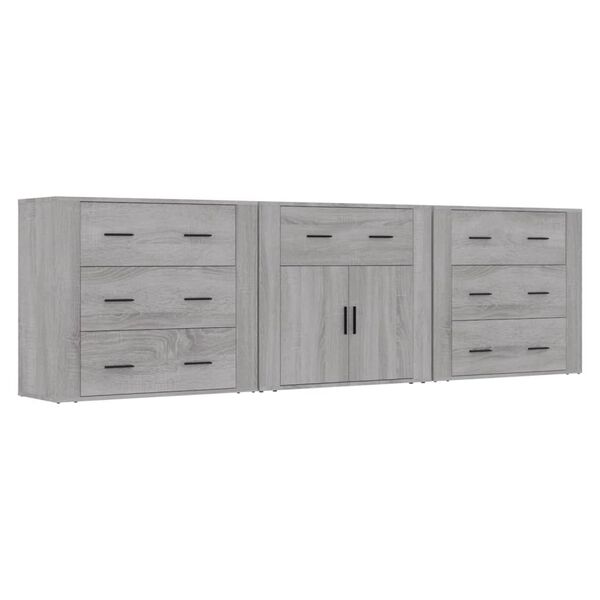 vidaXL Buffets 3 pcs Sonoma gris Bois d'ing&eacute;nierie