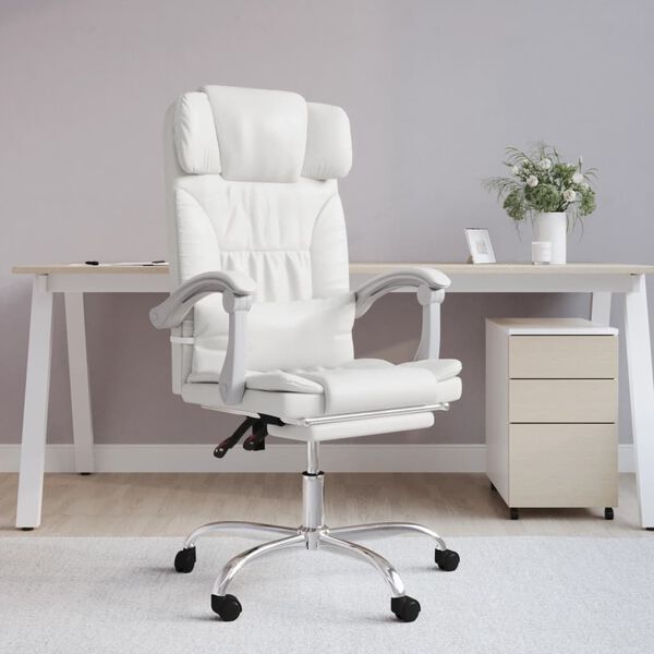 vidaXL Fauteuil de massage inclinable de bureau Blanc Similicuir