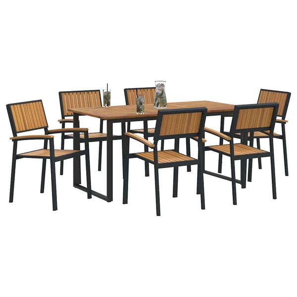 vidaXL Ensemble de salle &agrave; manger pour jardin 7 pcs Noir et marron
