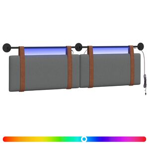 vidaXL T&ecirc;te de lit suspendue Avec lumi&egrave;re LED Gris fonc&eacute; PU antique