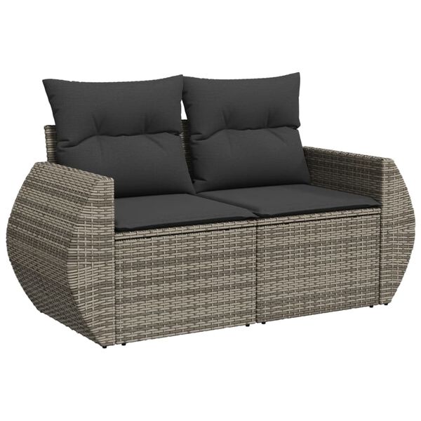 vidaXL Salon de jardin 9 pcs avec coussins gris r&eacute;sine tress&eacute;e