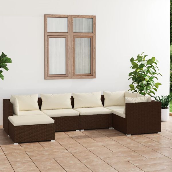 vidaXL Salon de jardin 6 pcs avec coussins R&eacute;sine tress&eacute;e Marron