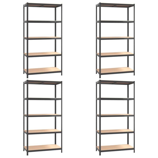 vidaXL &Eacute;tag&egrave;res &agrave; 5 niveaux 4pcs Anthracite Acier et bois d'ing&eacute;nierie