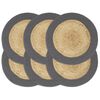 vidaXL Napperons 6 pcs Naturel et anthracite 38 cm Jute et coton