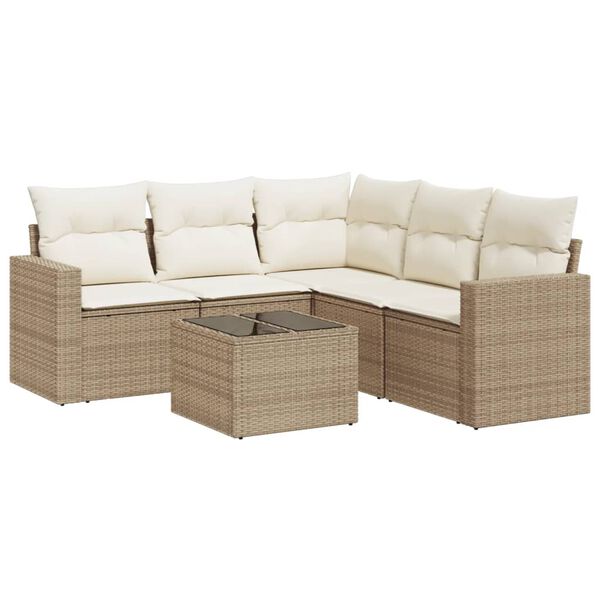 vidaXL Salon de jardin avec coussins 6 pcs beige r&eacute;sine tress&eacute;e