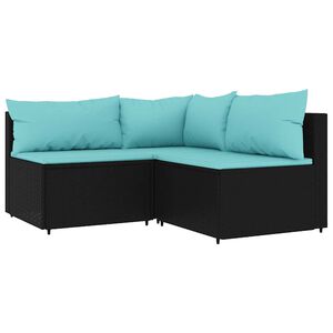 vidaXL Salon de jardin 3 pcs avec coussins Noir R&eacute;sine tress&eacute;e