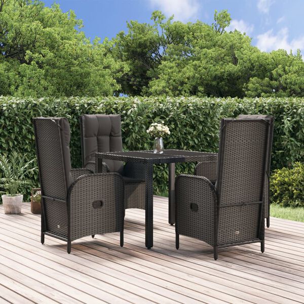 vidaXL Ensemble &agrave; manger de jardin coussins 5pcs Noir R&eacute;sine tress&eacute;e